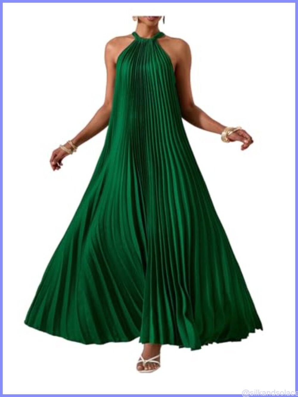 Women's Halter Maxi Dress Pleated Bow Back A-Line Sleeveless Summer Vacation